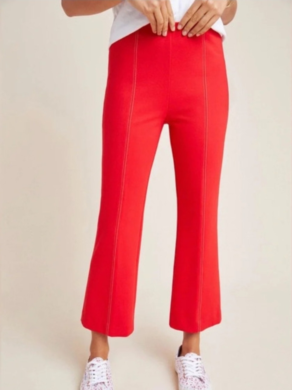 Anthropologie Bright Red Cropped Flare Pants Xs